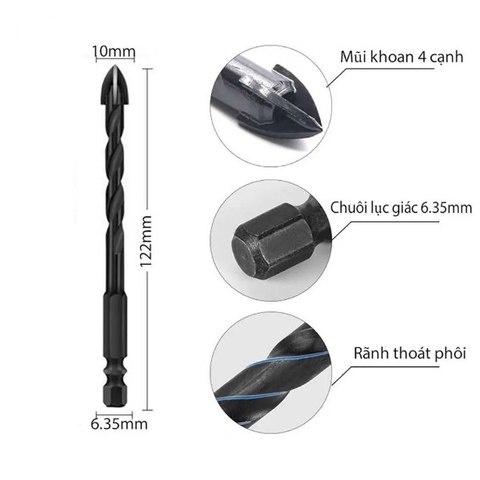 Mũi khoan gạch, đá bóng kính 4 cạnh dài 110mm Senka