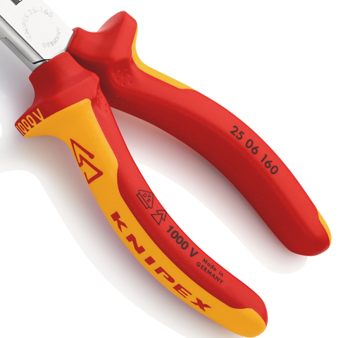 Kìm mũi nhọn đàn hồi mạ chrome 160mm, cách điện 1000V Knipex 2506160