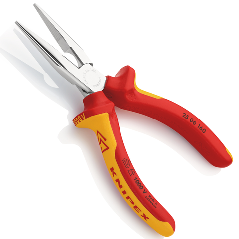 Kìm mũi nhọn đàn hồi mạ chrome 160mm, cách điện 1000V Knipex 2506160