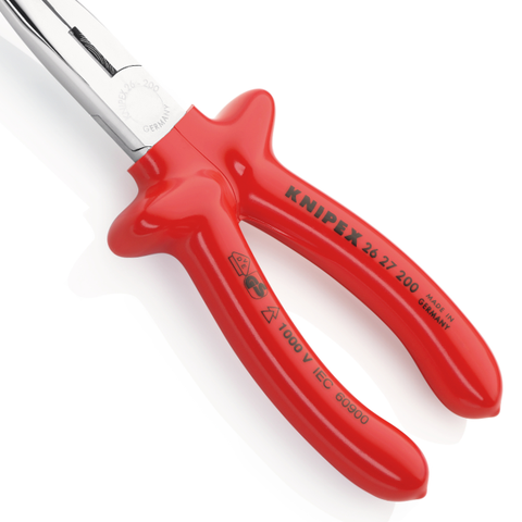 Kìm kẹp mạ chrome mũi cong 40°, dài 200mm cán đúc cách điện 1000V Knipex  2627200