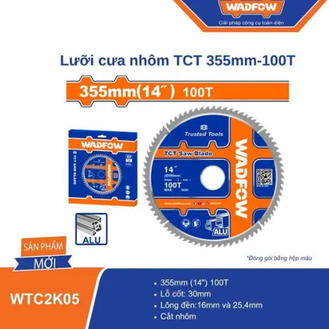 Lưỡi Cưa Nhôm TCT 355mm-100T WADFOW WTC2K05