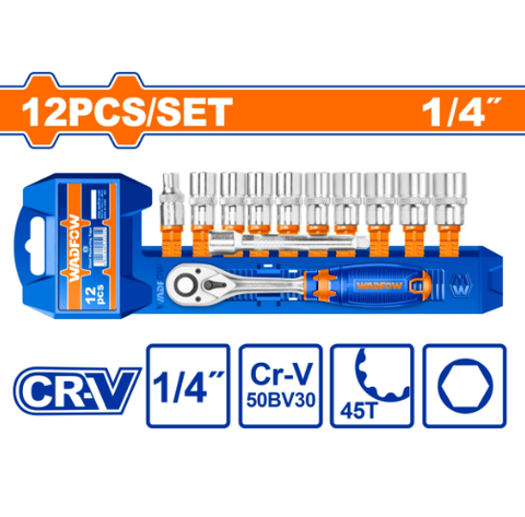 Bộ 12 chi tiết tay vặn đầu tuýp 1/4 inch WadFow WST4212
