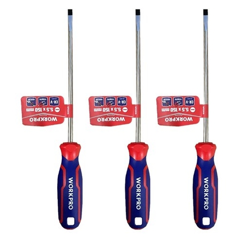 Tua vít dẹp cán mềm công nghiệp Workpro từ 3mm - 8mm dài 75mm -200mm