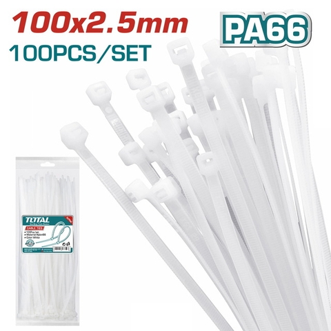 Bộ 100 dây rút nhựa trắng 100x2.5mm Total THTCT1001