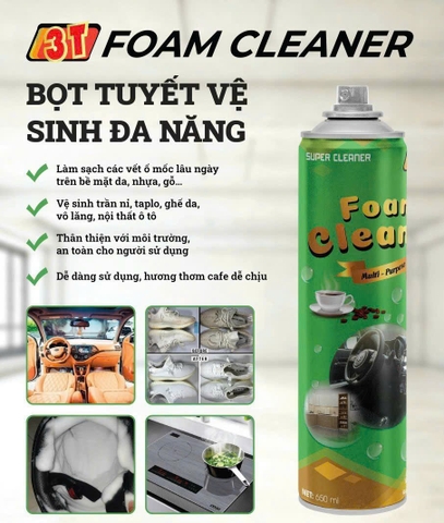 Chai xịt bọt vệ sinh ghế da ô tô 3T Foam Cleaner