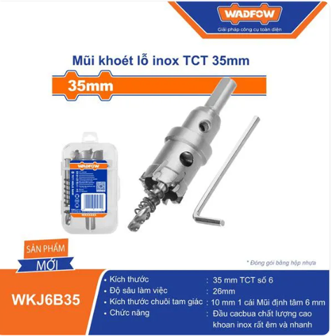 Mũi khoét lỗ inox TCT 35mm Wadfow WKJ6B35