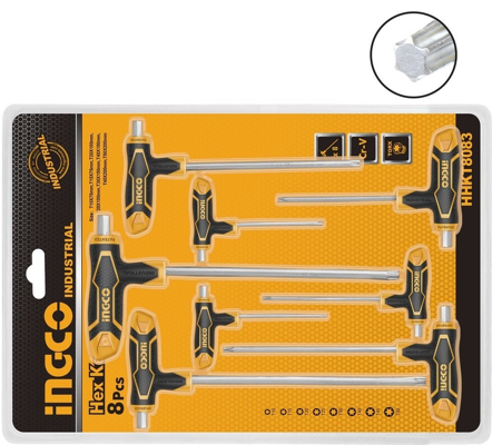 Bộ 8 chìa lục giác tay cầm chữ T đầu hoa thị T10-T50 Ingco HHKT8083