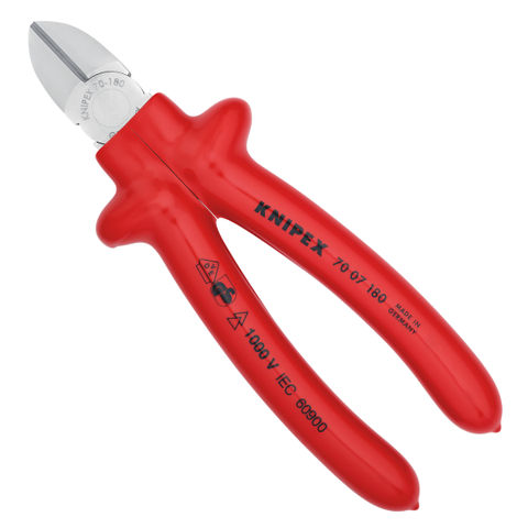 Kìm cắt mũi thon dài 180mm, cách điện cán đúc Knipex 7007180