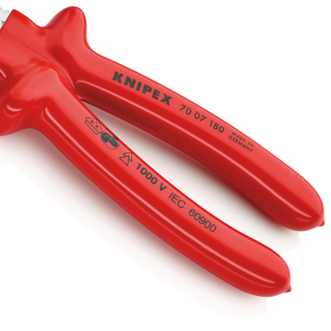 Kìm cắt mũi thon dài 180mm, cách điện cán đúc Knipex 7007180