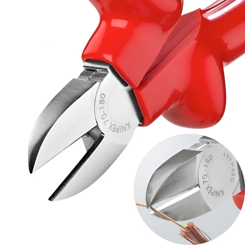 Kìm cắt mũi thon dài 180mm, cách điện cán đúc Knipex 7007180