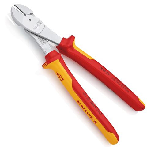 Kìm cắt cộng lực dài 250mm, cách điện cán đỏ vàng Knipex 7406250