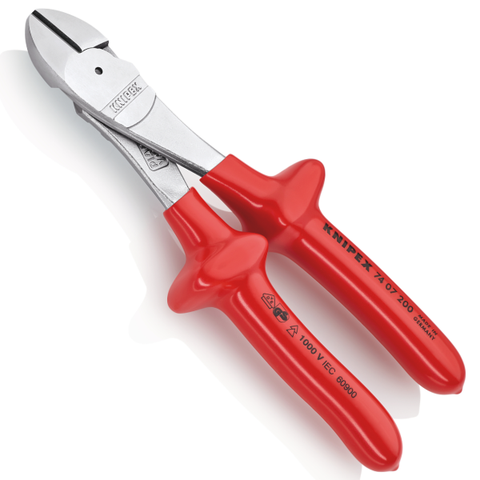 Kìm cắt cộng lực dài 200mm, cách điện cán đúc Knipex 7407200