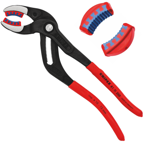 Kìm mỏ quạ mở ống siphon Ø10 - 75mm, kèm ngàm nhựa Knipex 8111250