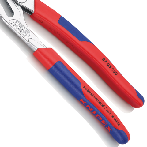 Kìm mỏ quạ mạ chrome Ø50mm, 250mm cán xanh đỏ Knipex 8705250