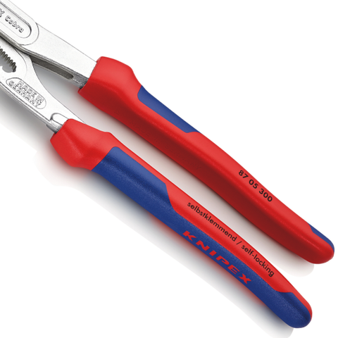 Kìm mỏ quạ mạ chrome Ø70mm, 300mm cán xanh đỏ Knipex 8705300