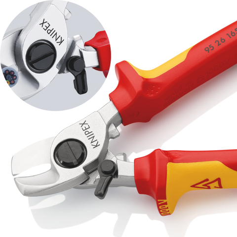 Kìm cắt cáp điện Ø15mm cách điện 1000V, có chốt khóa Knipex 9526165