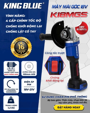 Thân máy mài góc pin 18V công tắc trượt (chân pin phổ thông) Kingblue K18MGS