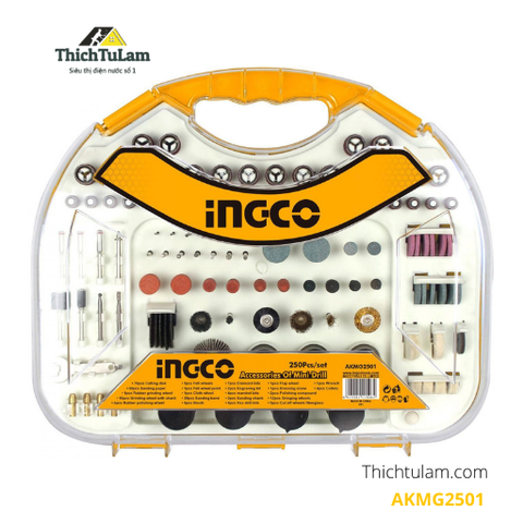 Bộ 250 linh kiện khoan mini Ingco AKMG2501