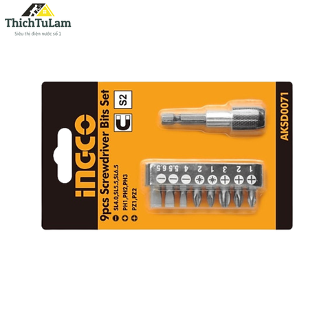 Bộ đầu tua vít 9 chi tiết Ingco AKSD0071