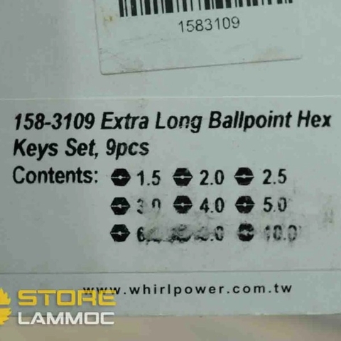 Bộ lục giác đầu bi 9 cây (1.5-10mm) Whirlpower158-3109