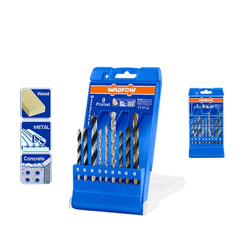 Bộ 9 mũi khoan gỗ, xoắn ốc, bê tông Wadfow WTD6B01