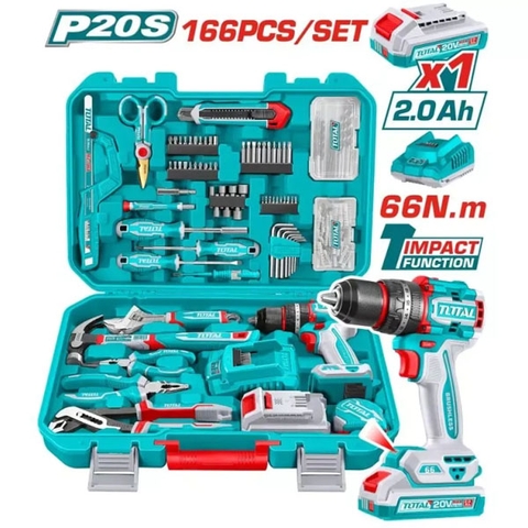 Bộ máy khoan pin 20V và 166 món dụng cụ cầm tay Total THKTHP41667