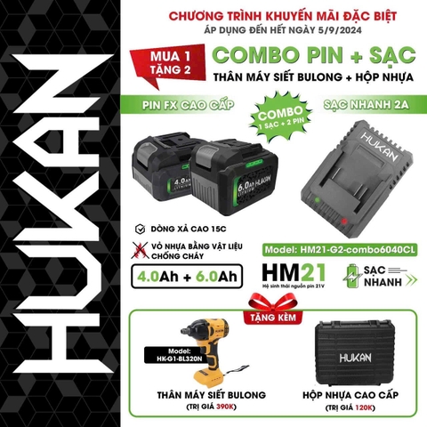 Combo 2 pin (10cells 4.0 +15cells 6.0) 1 sạc 2Ah Hukan HM21-G2-COMBO6040CL