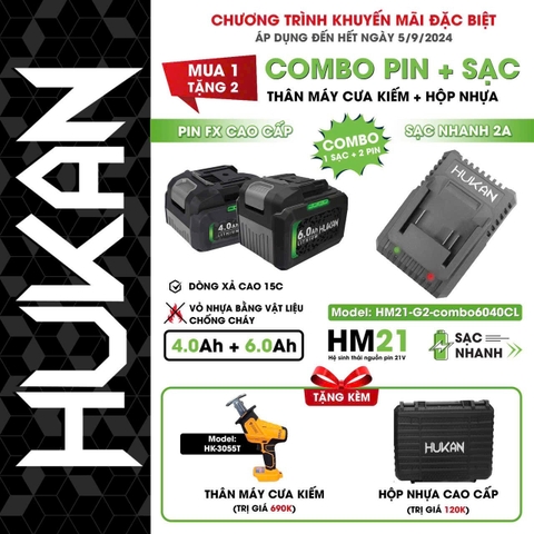 Combo 2 pin (10cells 4.0 +15cells 6.0) 1 sạc 2Ah Hukan HM21-G2-COMBO6040CL