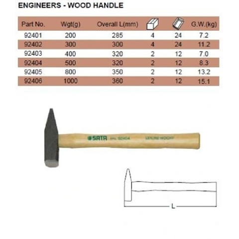 Búa cơ khí cán gỗ 500g Sata 92404