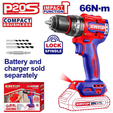 Thân máy khoan pin động lực (có búa) 20V 13mm 66Nm Emtop ECIDL206681