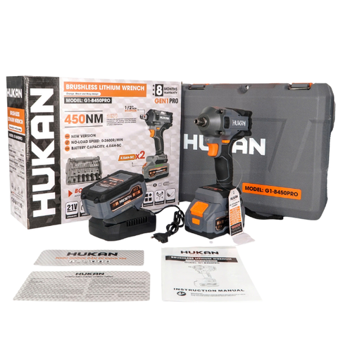 Máy siết bu lông pin đầu 1/2inch, lực 450Nm Gen 1 pro Hukan G1-B450PRO