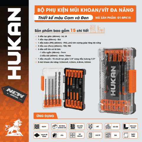 BỘ PHỤ KIỆN MŨI VÍT ĐA NĂNG 15 CHI TIẾT Hukan G1-BPK015