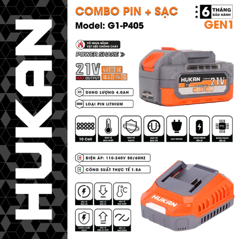Combo pin 10cells 4.0 + sạc 1.5AH Hukan G1-P405