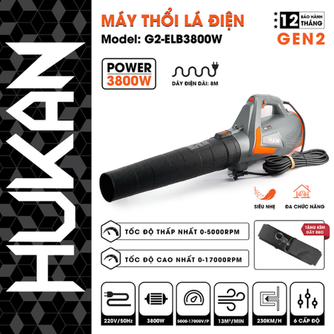 Máy thổi lá điện công suất lớn 3800W Hukan G2-ELB3800W