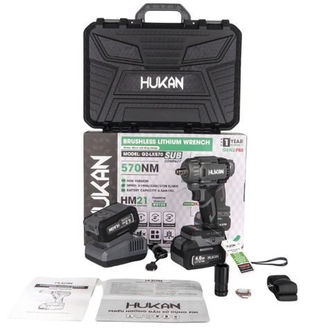 Máy siết bu lông pin 570Nm, đầu 1/2inch Gen 2 Hukan G2-LX570
