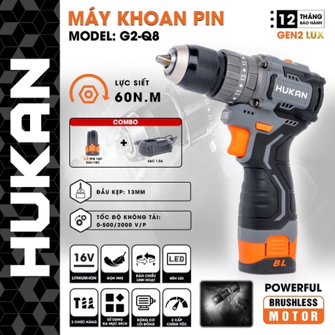 MÁY KHOAN PIN 13MM 60N.m (GEN2 LUX) Hukan G2-Q8