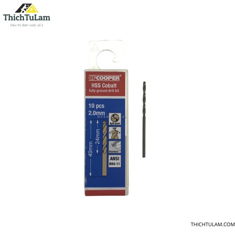 Mũi khoan thép, inox Cobalt 1.5mm, 2mm, 2.5mm CFCooper HCM015, HCM020, HCM025