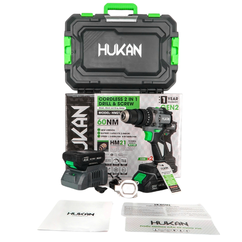 Máy khoan, vặn vít pin 3 chức năng 10mm Gen 2 Hukan HM21-G2X-K7