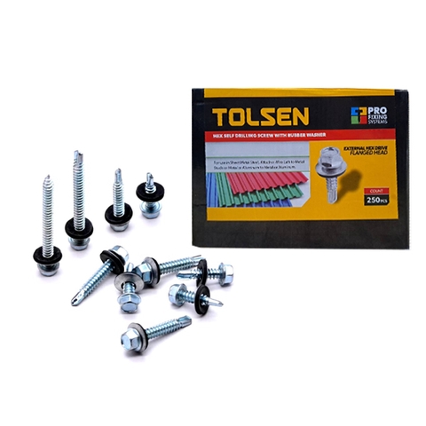 Hộp 250 cây vít lục giác tự khoan với vòng đẹm cao su Tolsen