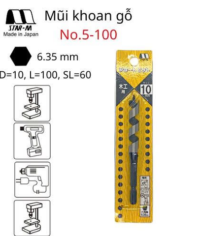 Mũi khoan gỗ ngắn 10mm Star-M 5-100