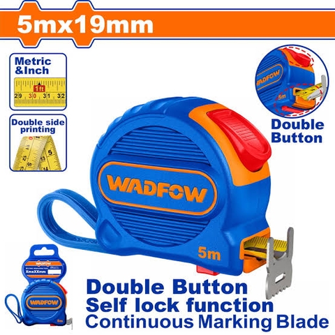 Thước cuộn thép 2 mặt nền vàng 5mx19mm WadFow WMT2220