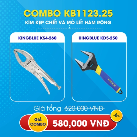 KB1123.25 - Combo kìm kẹp chết KS4-260 và mỏ lết hàm rộng KD5-250 Kingblue