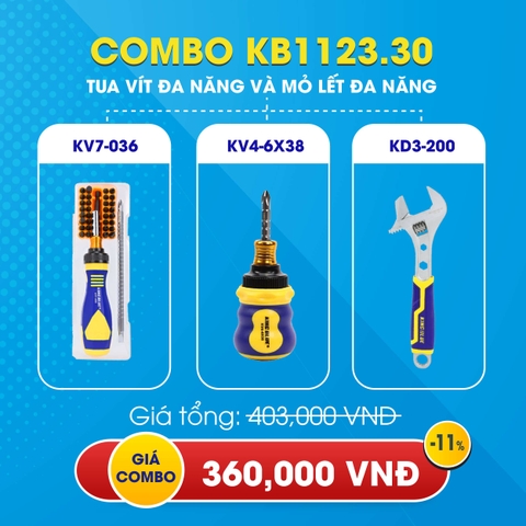 KB1123.30 - Combo tua vít đa năng KV4-6*38 , KV7-036 và mỏ lết đa năng KD3-200 Kingblue