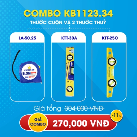 KB1123.34 - Combo thước kéo LA-50.25 và 2 cây thước thủy KTT-30A, KTT-25C Kingblue