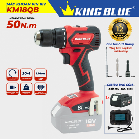 Bộ máy khoan pin 18V (2 pin, 1 sạc) Kingblue KM18QB.2 (Chân pin Makita)