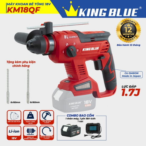 Bộ máy khoan bê tông pin 18V (1 pin, 1 sạc) Kingblue KM18QF.1 (Chân pin Makita)