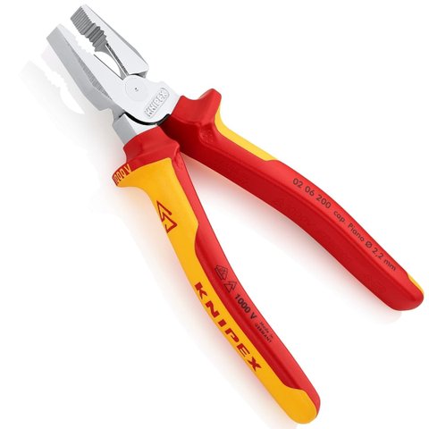 Kìm điện đa năng lưỡi cắt HRC 63, cách điện 1000V Knipex 02 06 200