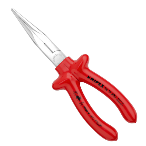 Kìm mũi nhọn đàn hồi mạ chrome 200mm, cán đúc cách điện 1000V Knipex 2617200