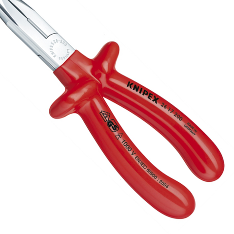 Kìm mũi nhọn đàn hồi mạ chrome 200mm, cán đúc cách điện 1000V Knipex 2617200