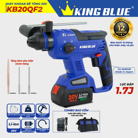 Máy khoan bê tông pin 20V (2 pin, 1 sạc) Kingblue KB20QF2 (Chân pin Bosch)